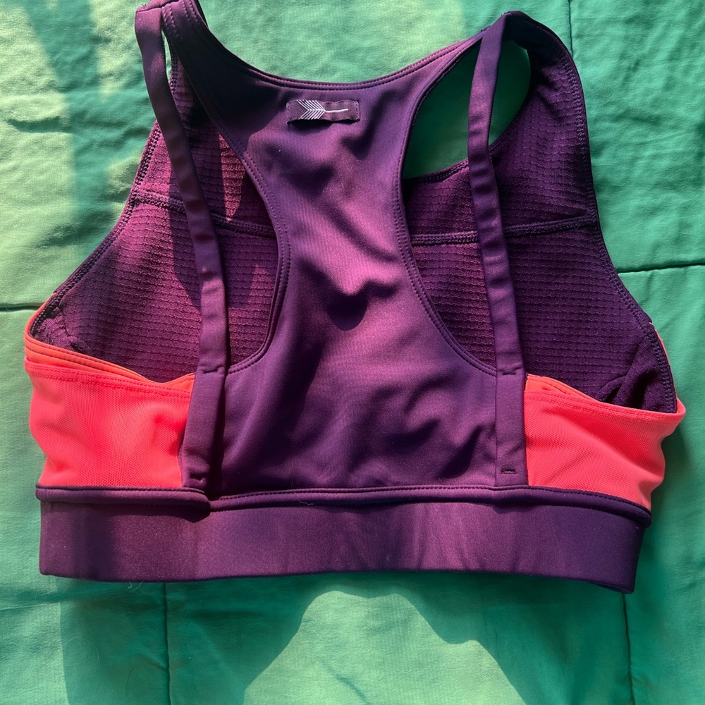 Oiselle Pockito Power Sports Bra Purple & Pink Front Pocket Size 4